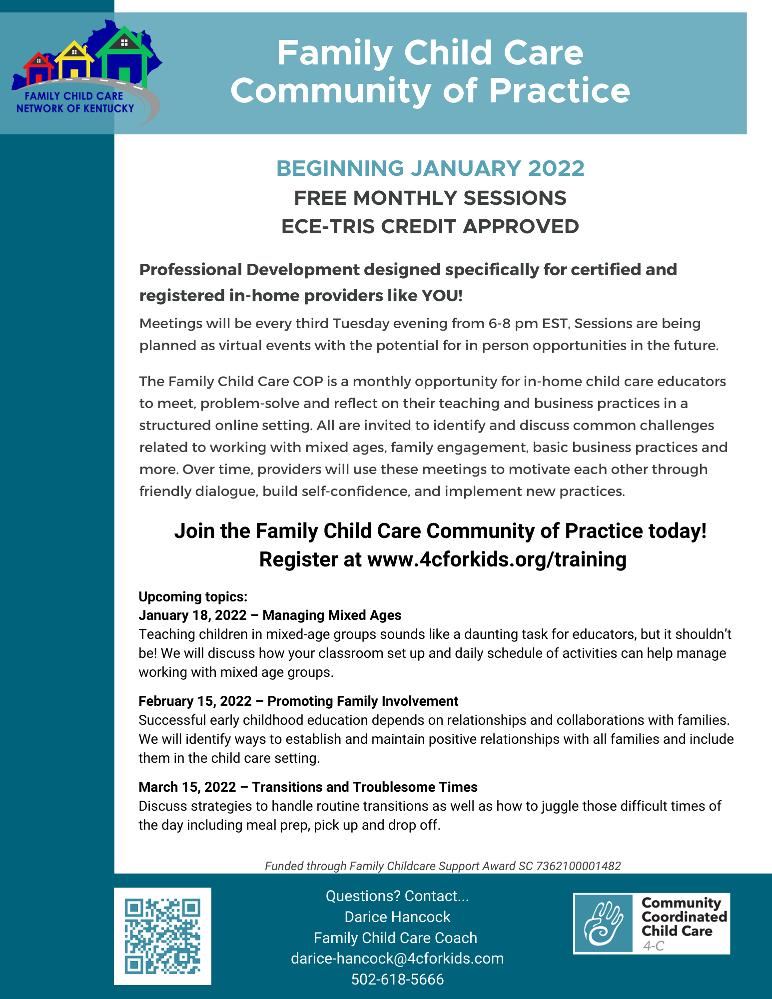 Download a printable flyer for the Family Child Care Community of Practice.